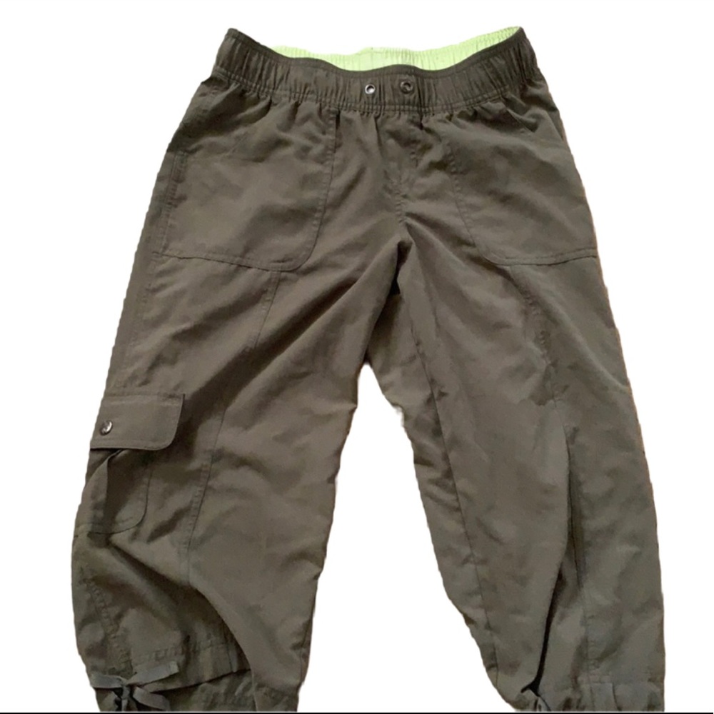 TEK GEAR ELEMENTS CAPRIS PARACHUTE TRACK PANTS SZ XS OLIVE GREEN ELEMENTS SERIES